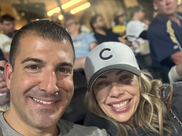 Amy and Tzahi Arbeli at Las Vegas Ballpark in Summerlin during the Athletics vs. Brewers MLB series