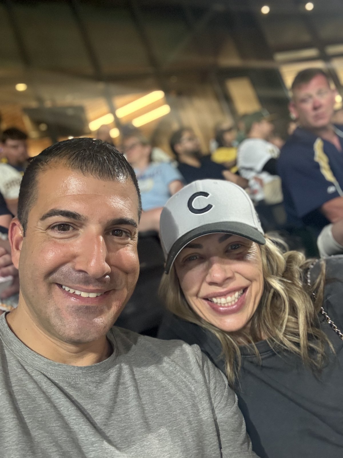 Amy and Tzahi Arbeli at Las Vegas Ballpark in Summerlin during the Athletics vs. Brewers MLB series