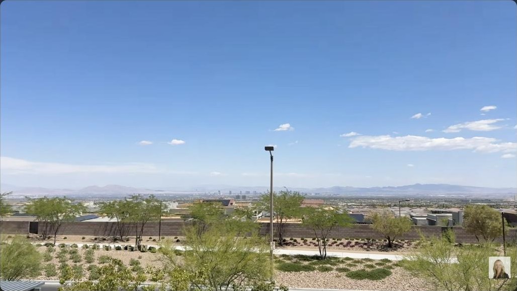 Elevated view of the Las Vegas valley and Strip from a balcony in Kestrel Village Summerlin
