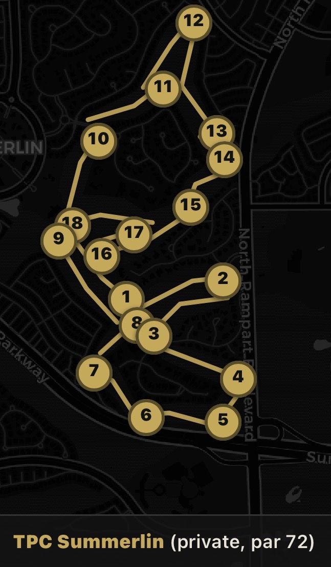 TPC Summerlin golf course interactive hole map showing all 18 holes, Las Vegas