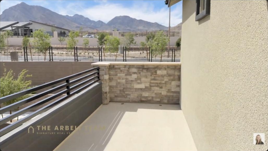 Balcony with a Red Rock mountain view at a Tri Pointe home in Grand Park Summerlin