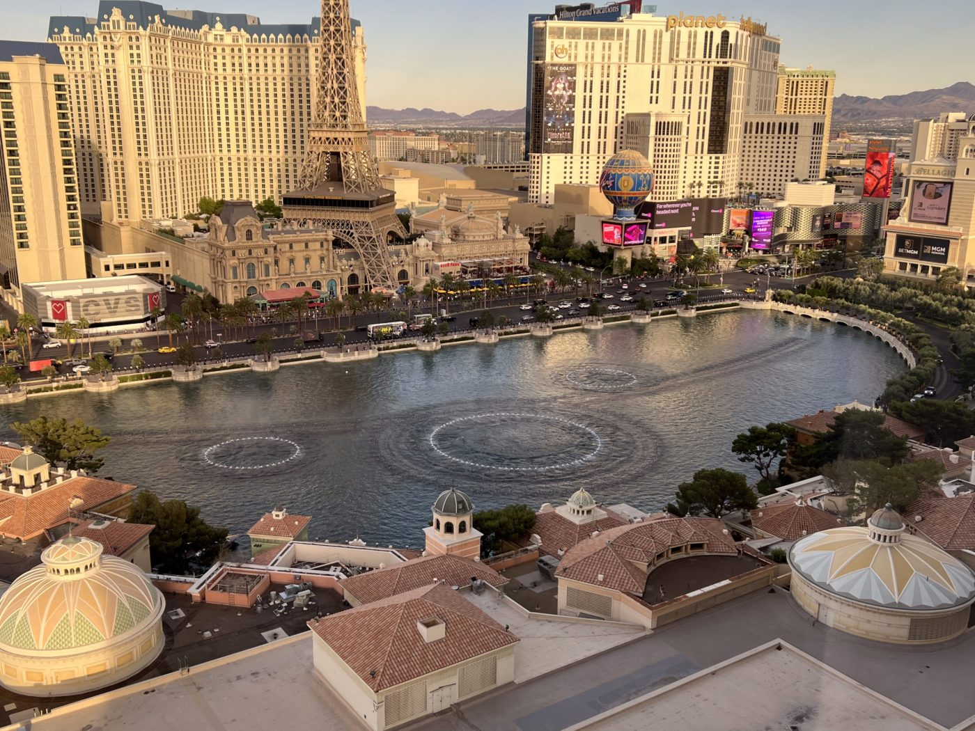 Guest room with a view of the Bellagio fountains on the Las Vegas Strip, about 25 minutes from Summerlin