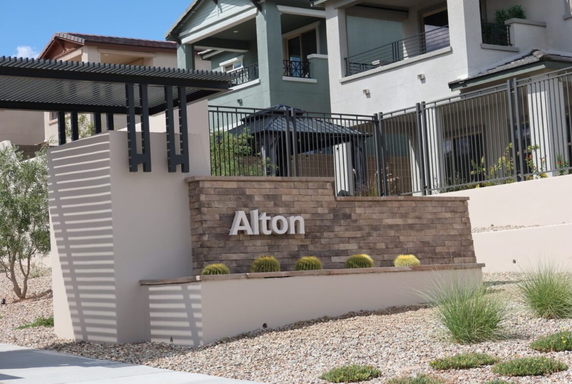 Entrance monument at Alton, a KB Home neighborhood in the Grand Park village of Summerlin West, Las Vegas, Nevada 89138