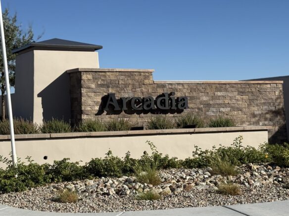 Entrance monument at Arcadia in the Grand Park village of Summerlin West, Las Vegas, Nevada 89138
