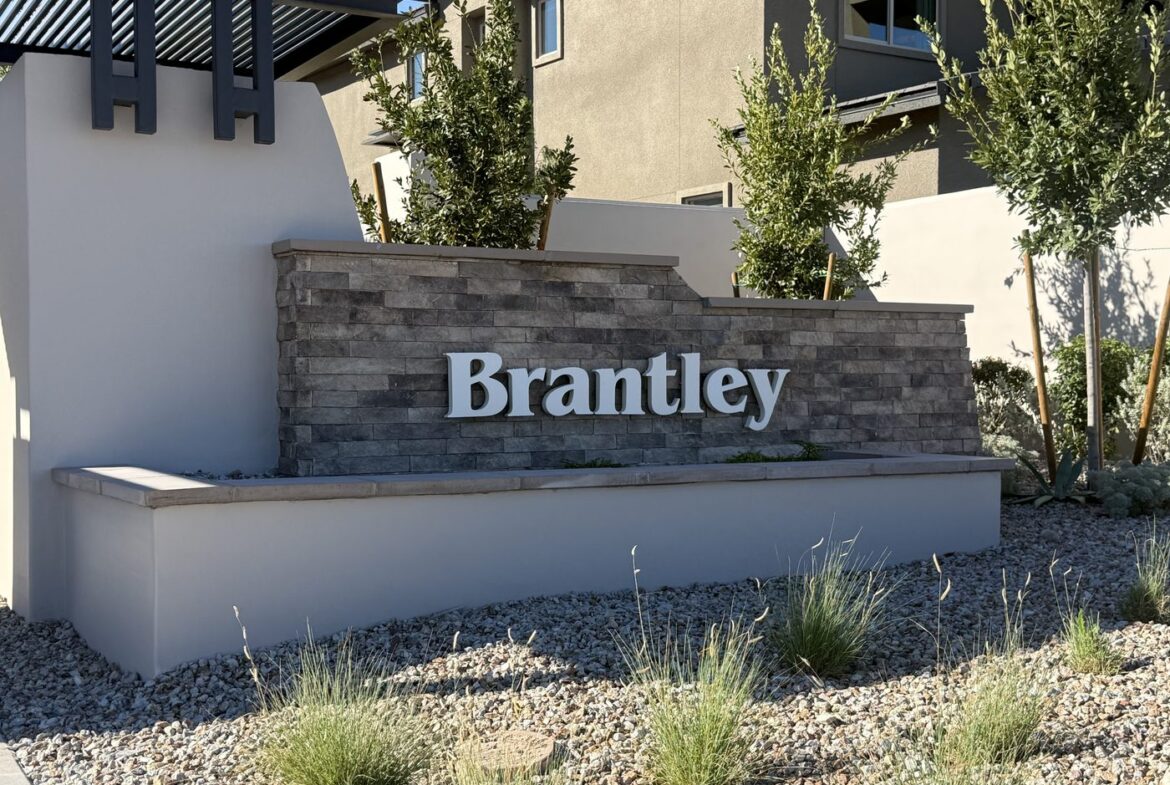 Entrance monument at Brantley, a Pulte neighborhood in the Grand Park village of Summerlin West, Las Vegas, Nevada 89138