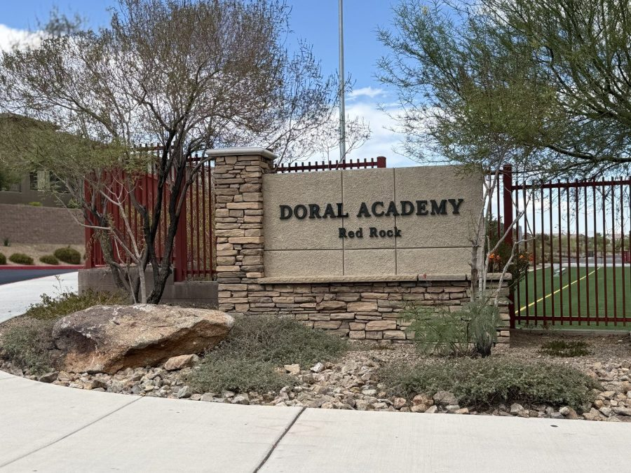 The Doral Academy Red Rock campus entrance sign near Stonebridge in Summerlin