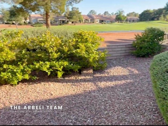 Backyard patio overlooking the golf course at a remodeled Sun City Summerlin home in Las Vegas