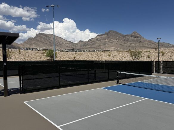 Blue and grey pickleball courts at Grand Park in Summerlin West, Las Vegas, Nevada