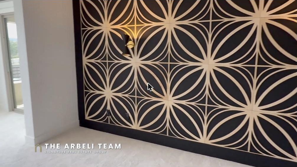 Designer accent wall in the primary retreat of a Carmel Cliffs home at Redpoint Summerlin