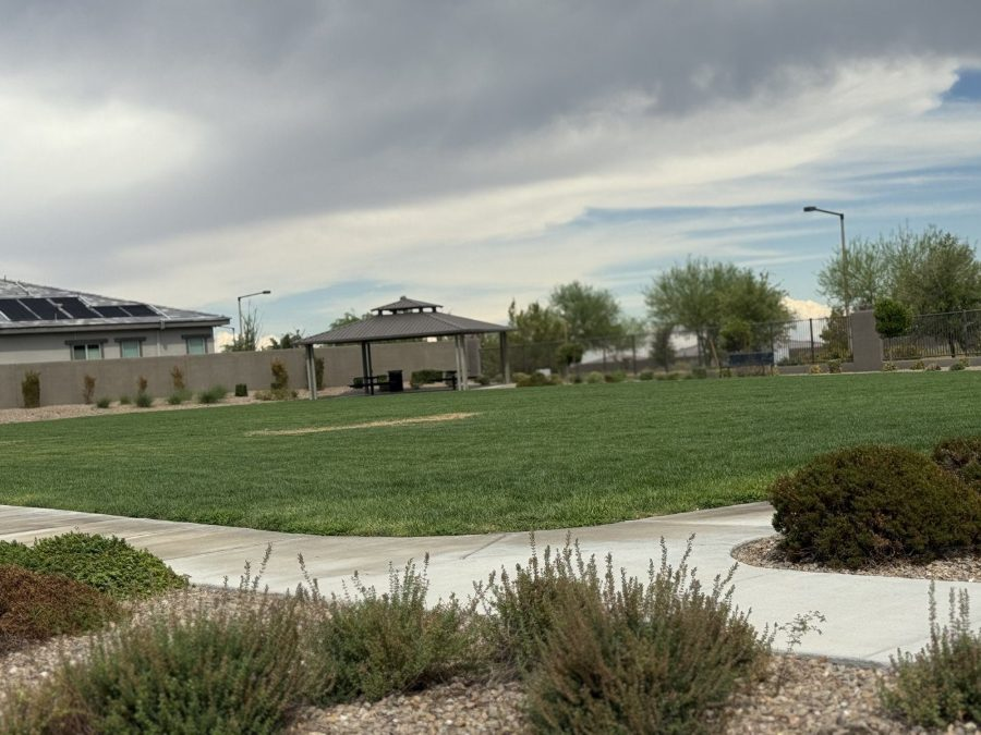 The open lawn and shaded ramadas at Stonebridge Park in Summerlin