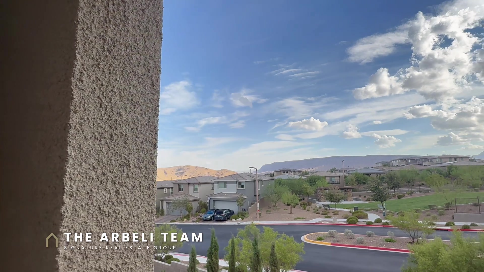 View over the park and mountains from a Stonebridge Summerlin home private terrace