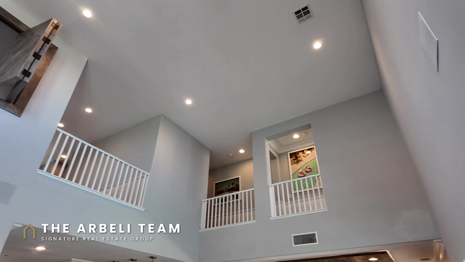 Twenty foot ceilings and open catwalk in a Summerlin West great room