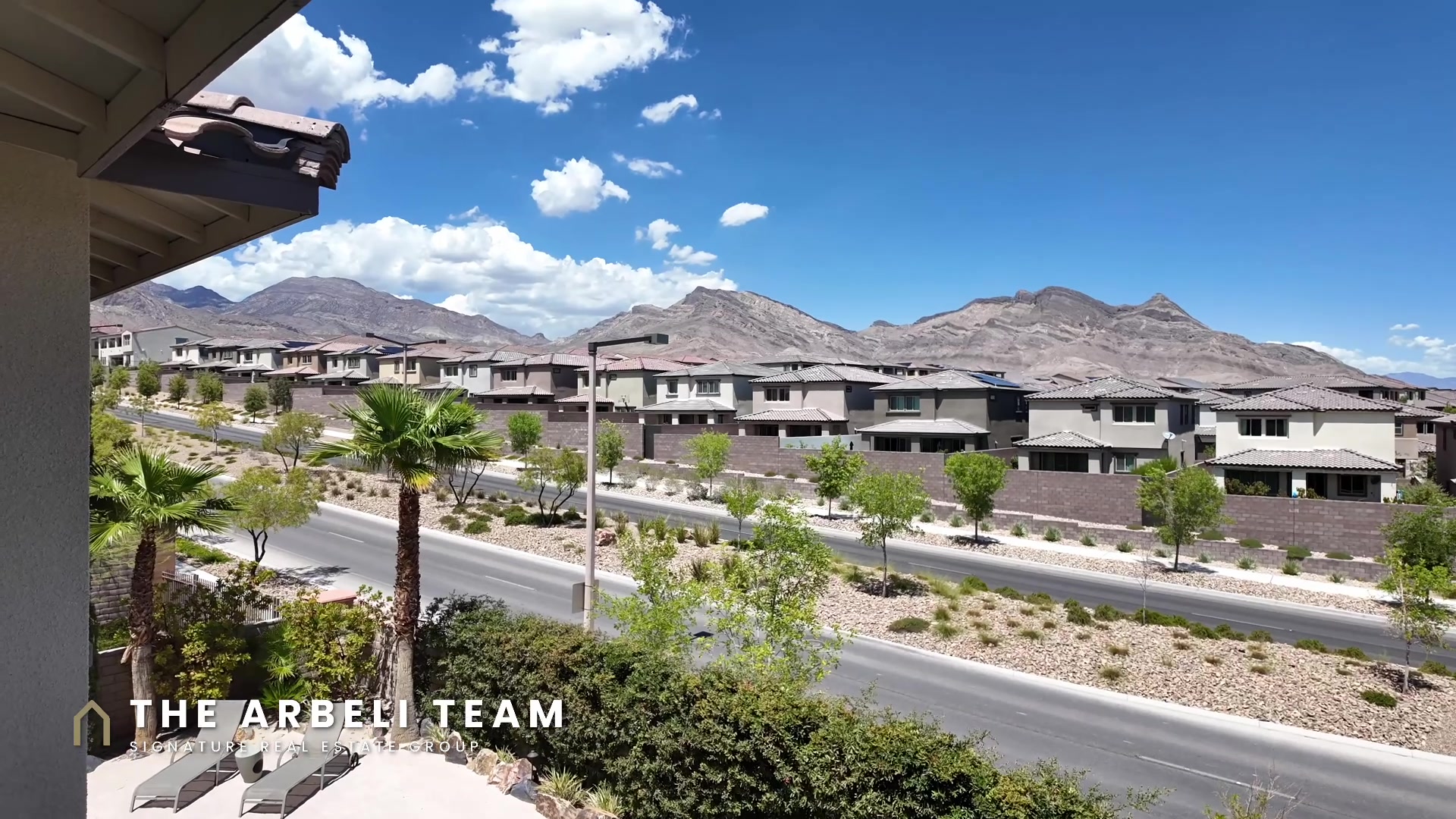 View from the covered primary balcony of a Summerlin West luxury home