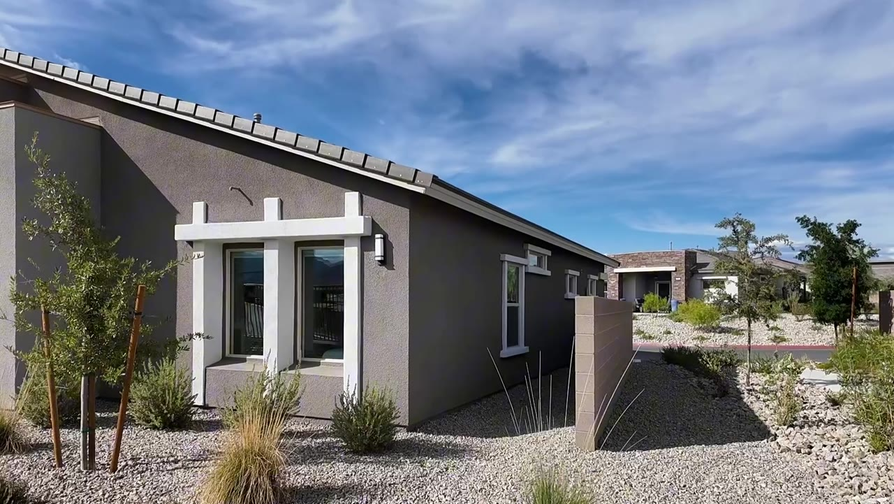 924 Kings Cliff Lane exterior, a 2025 Lennar single story in Heritage at Stonebridge 55+ community, Summerlin West Las Vegas