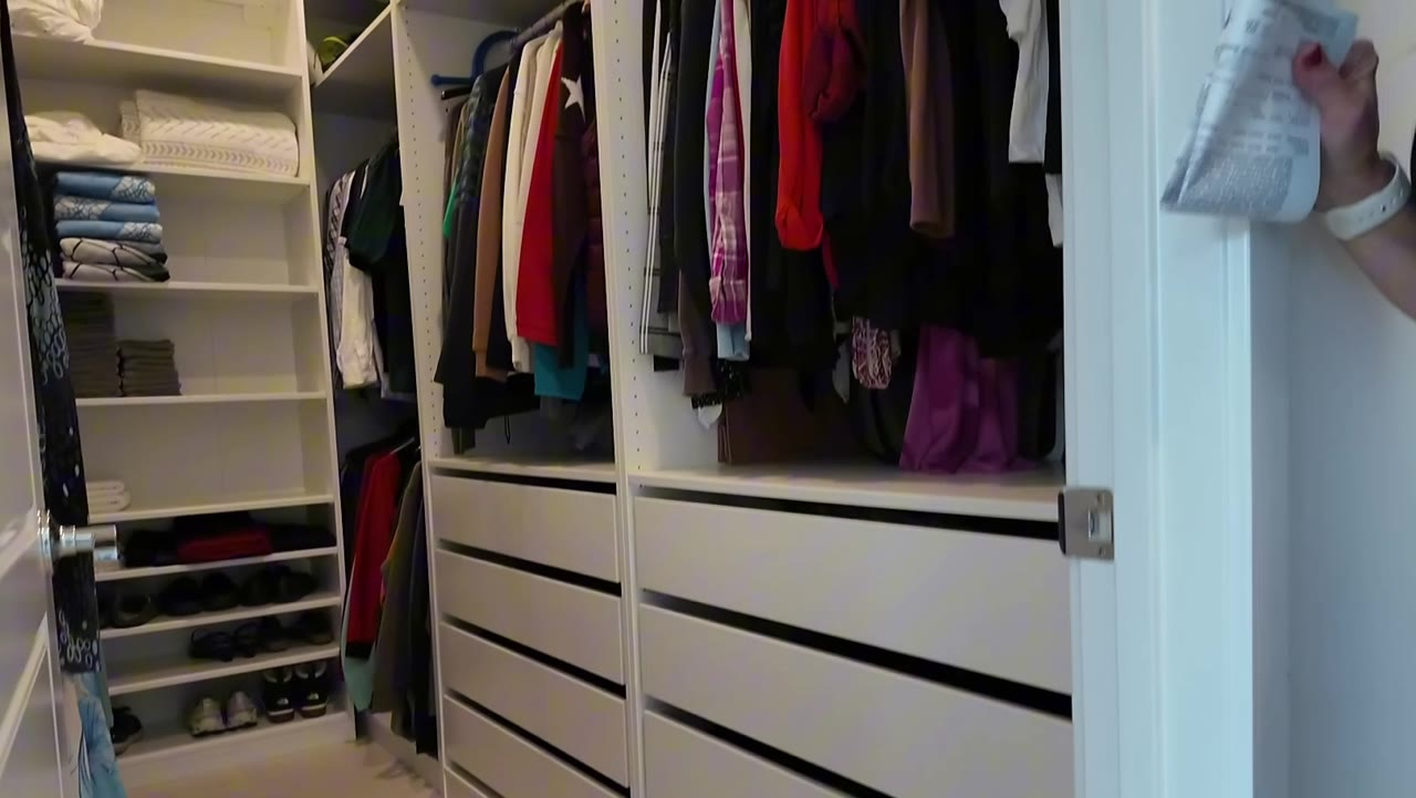 Primary walk-in closet with owner-added built-in drawers at 924 Kings Cliff Lane, Summerlin West 55+ community