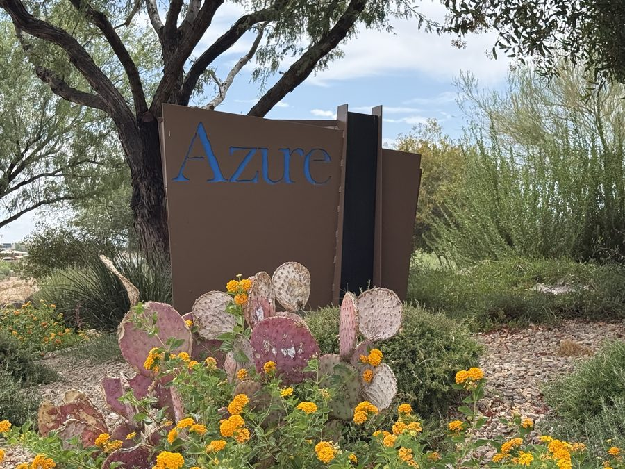 Stone entry monument reading Azure at the gated entrance to the Azure enclave inside The Ridges in Summerlin, Las Vegas, Nevada