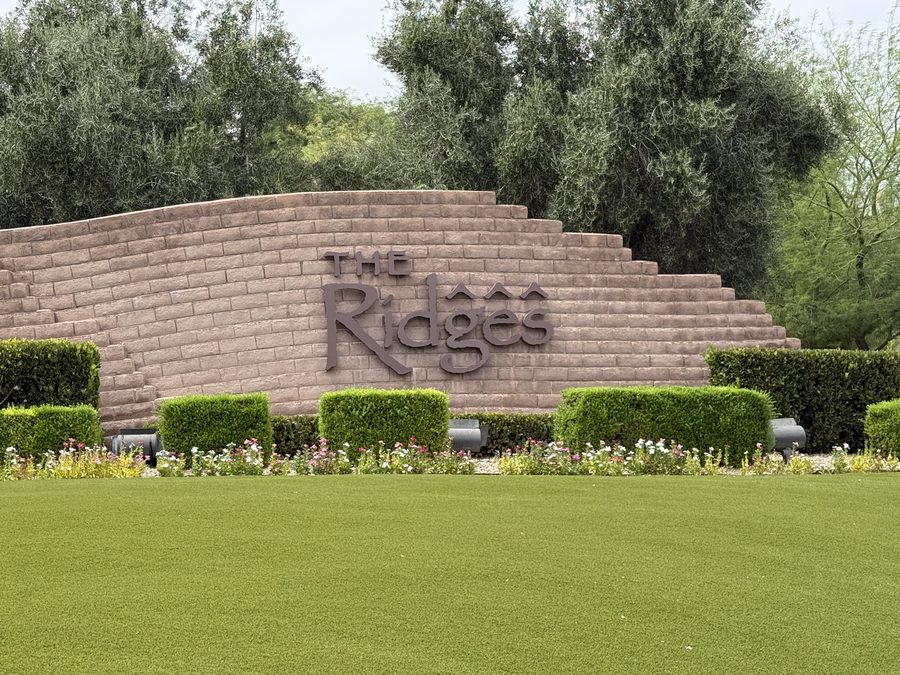 Stone entry monument reading The Ridges at the guard gated entrance to The Ridges in Summerlin, Las Vegas, Nevada